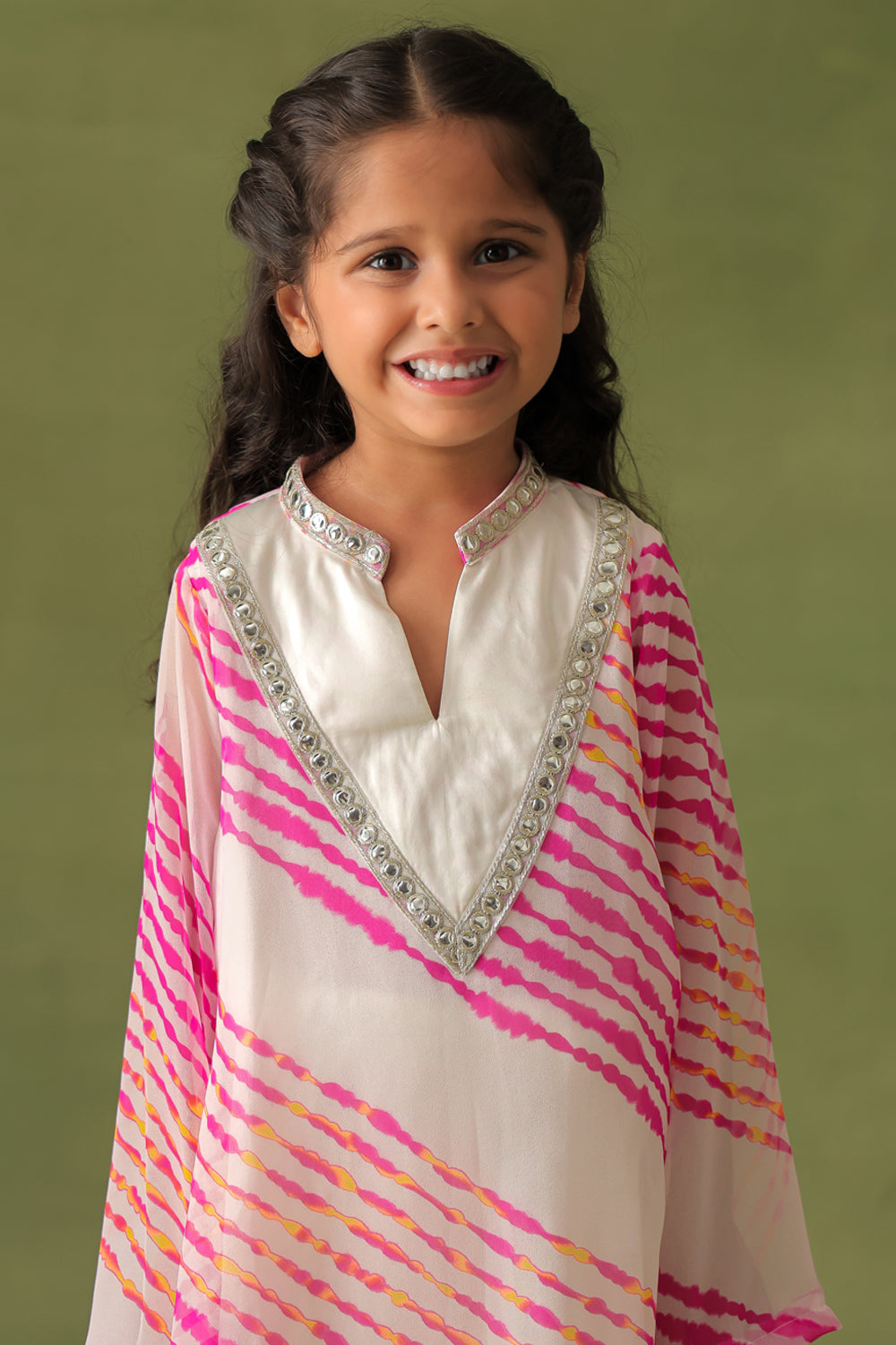 Pink Leheriya Kurta With Dhoti Pant Co-ord Set