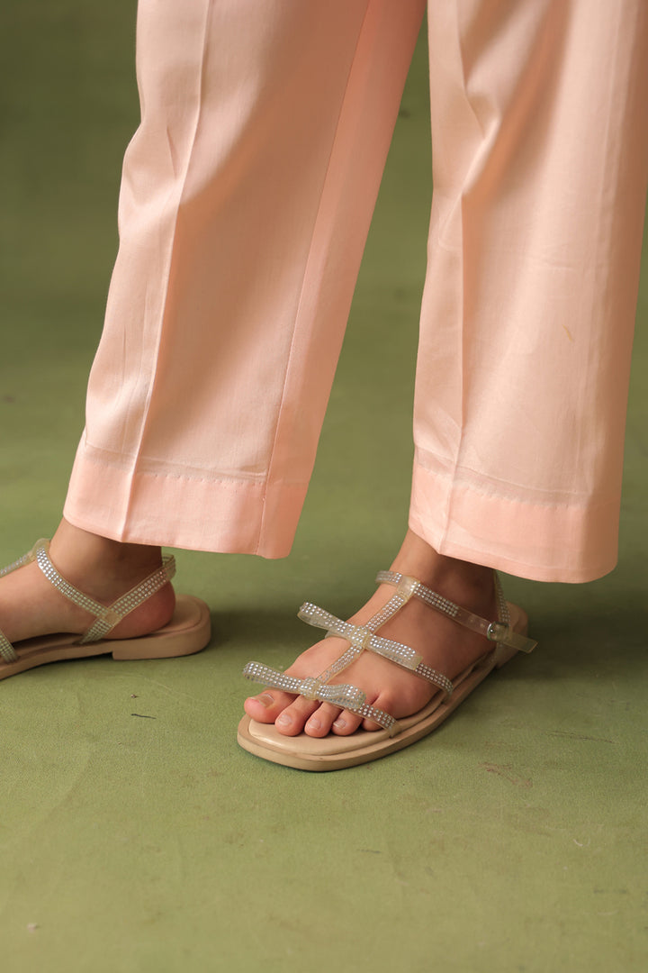 Peach Mirror Work Tunic With Straight Pants Co-ord Set