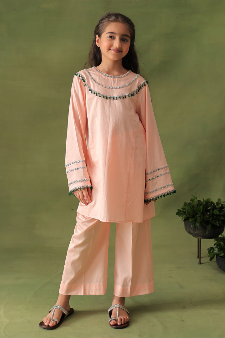 Solid Peach A-line Kurta and Wide Leg Pants Co-ord Set