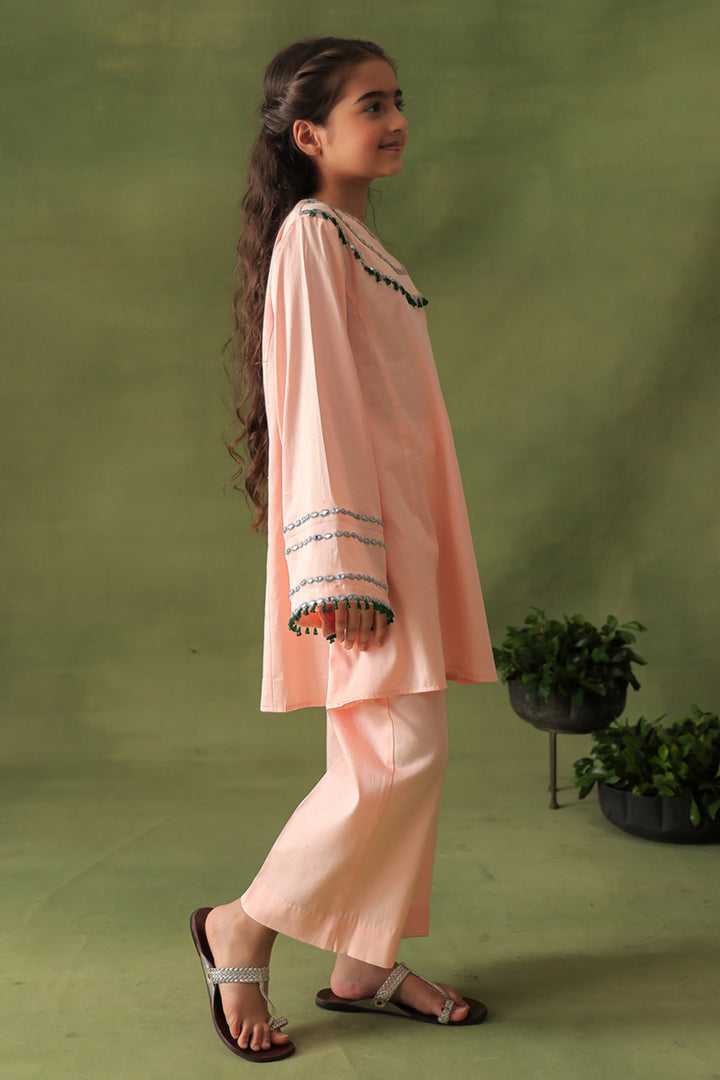 Solid Peach A-line Kurta and Wide Leg Pants Co-ord Set