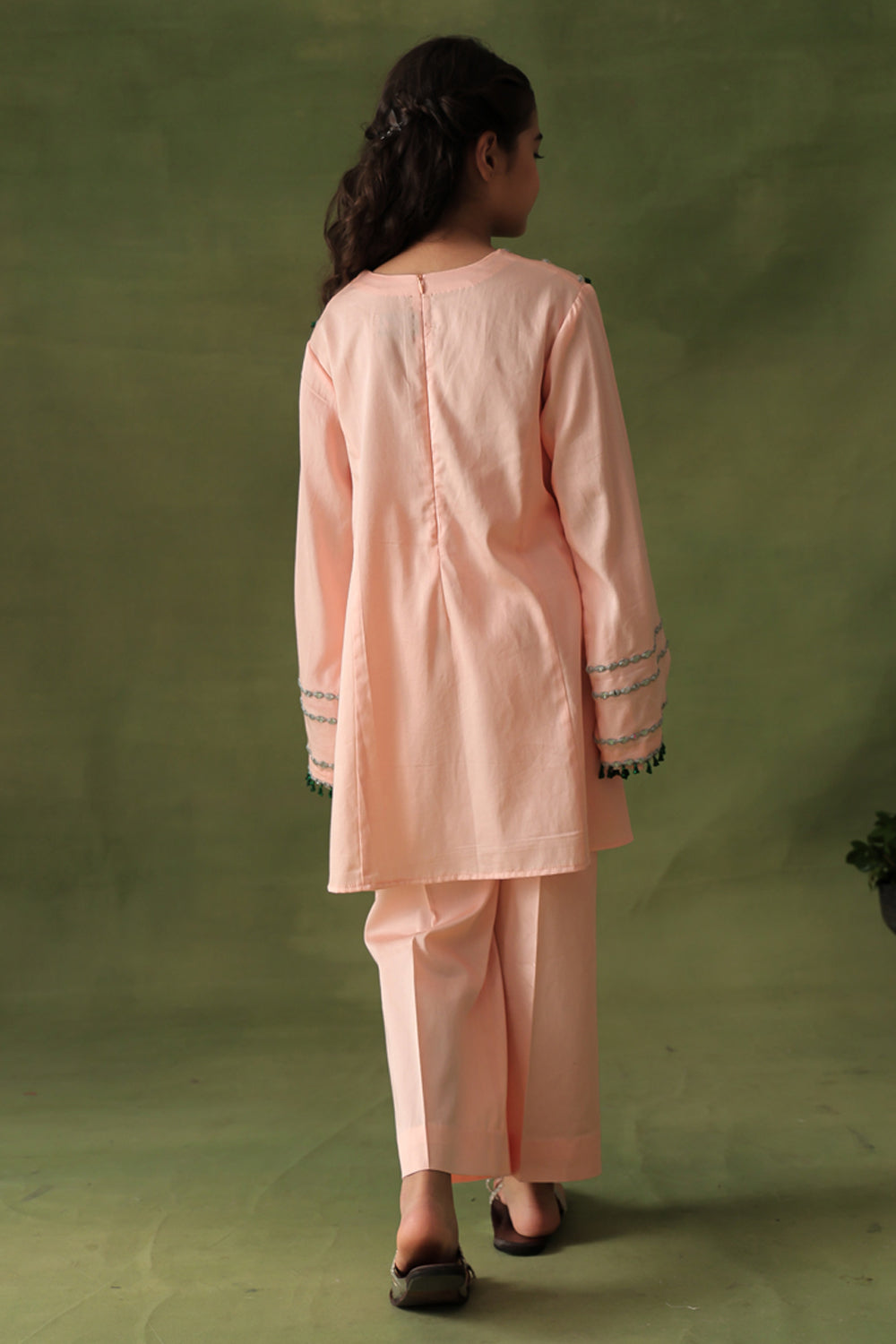 Solid Peach A-line Kurta and Wide Leg Pants Co-ord Set