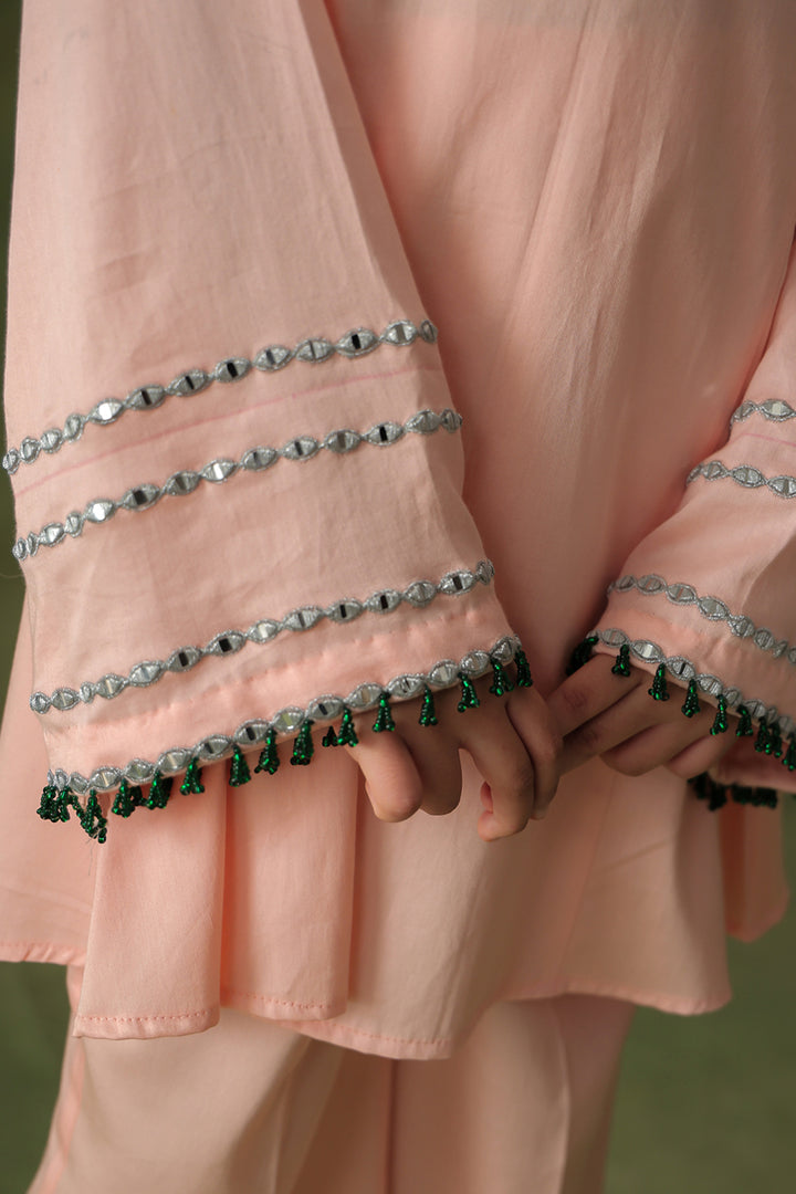 Solid Peach A-line Kurta and Wide Leg Pants Co-ord Set