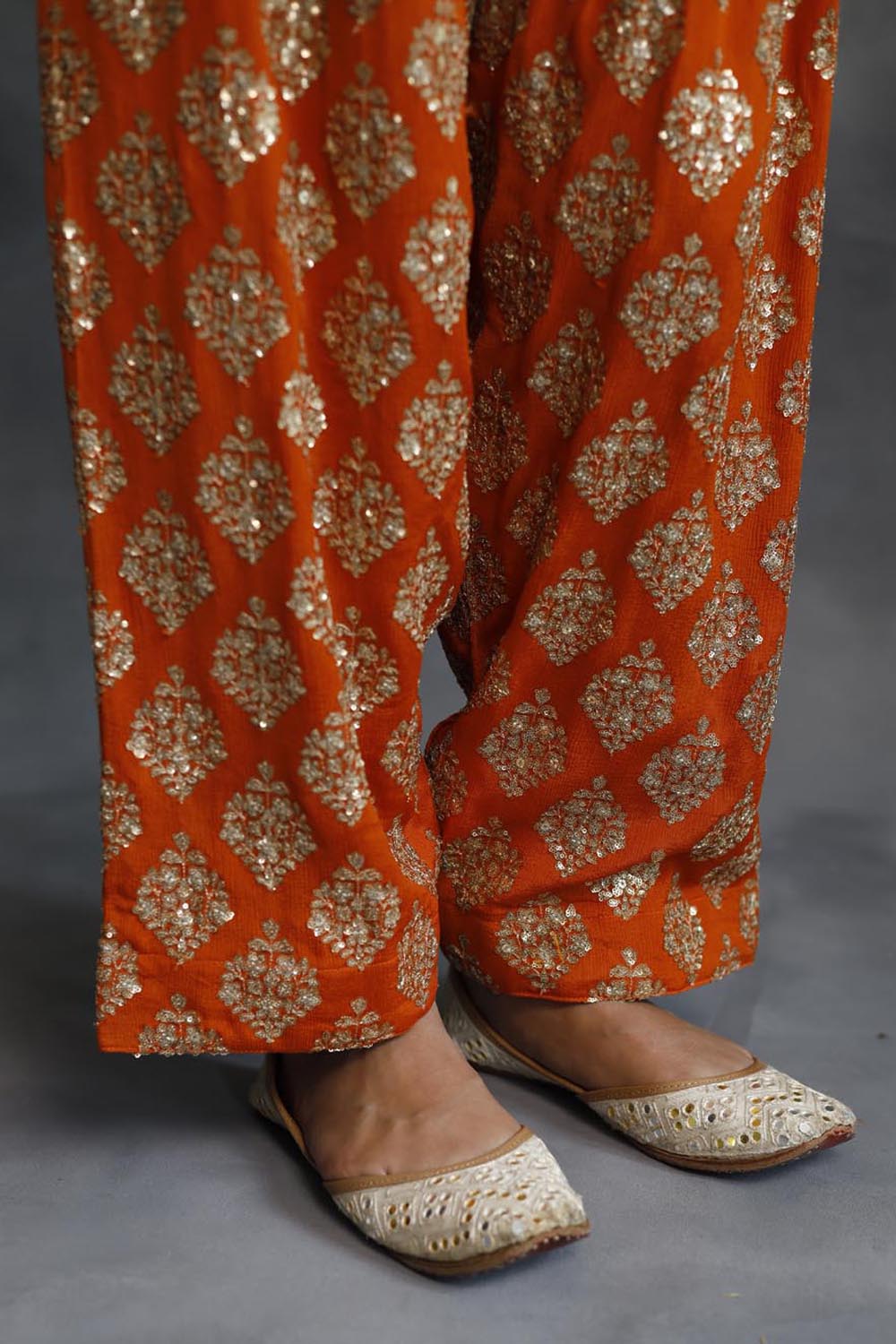 Firozi Kurta & Orange Farshi Salwar Set