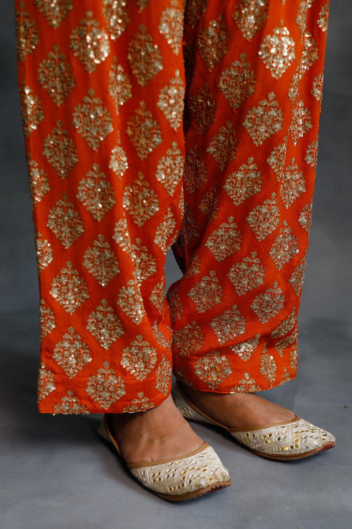 Firozi Kurta & Orange Farshi Salwar Set