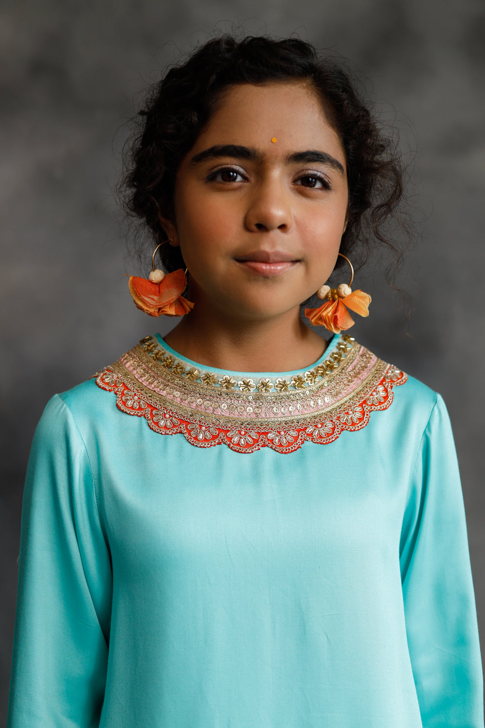 Firozi Kurta & Orange Farshi Salwar Set