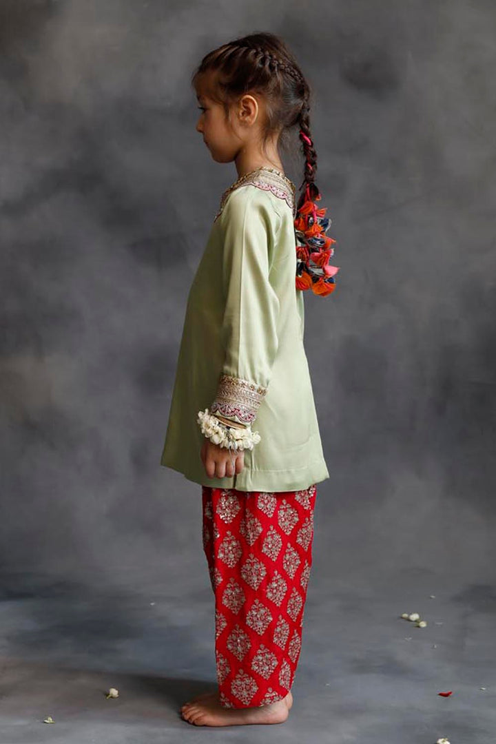 Sage Green Kurta With Rani Pink Farshi Salwar Set