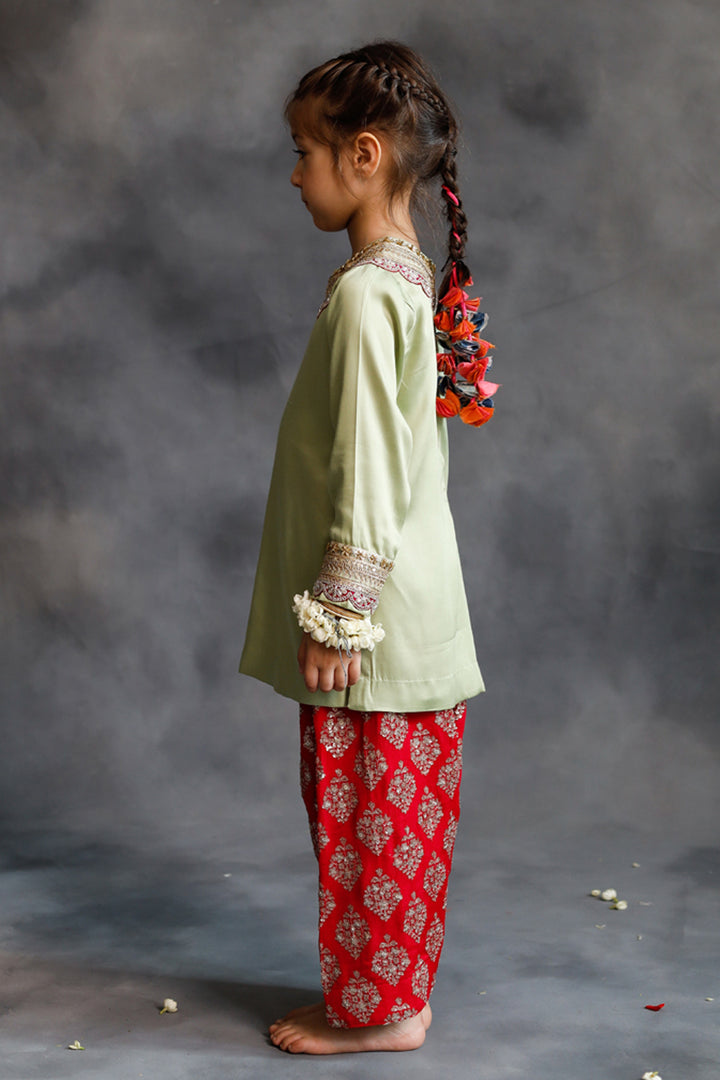 Sage Green Kurta With Rani Pink Farshi Salwar Set