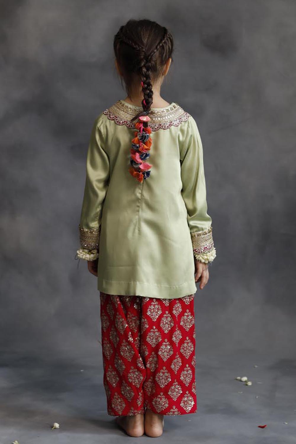 Sage Green Kurta With Rani Pink Farshi Salwar Set