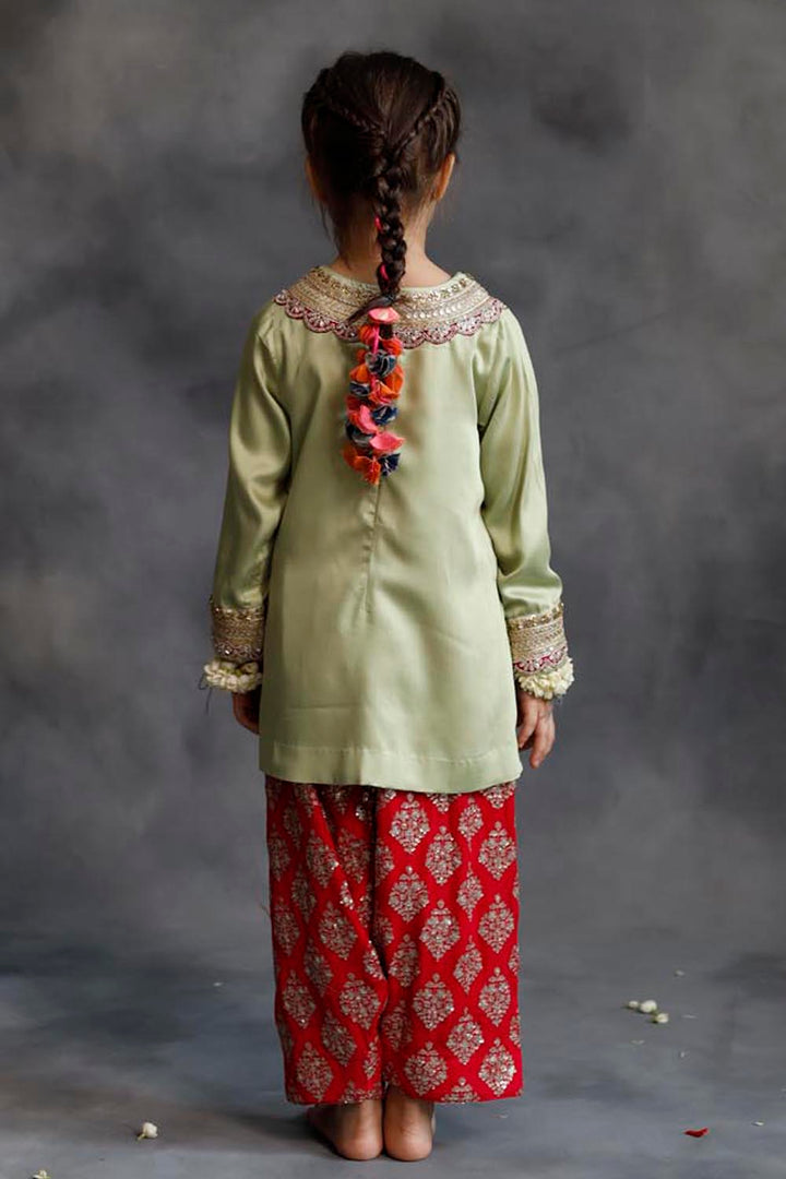 Sage Green Kurta With Rani Pink Farshi Salwar Set