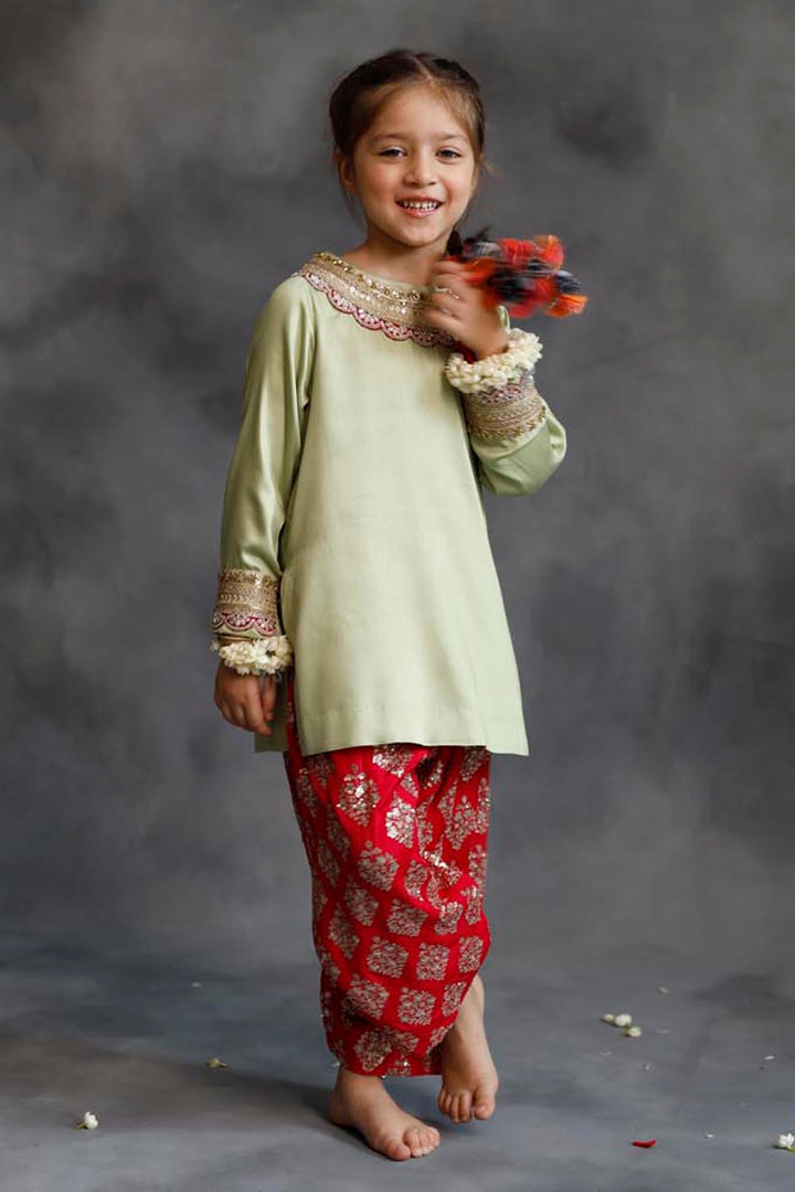 Sage Green Kurta With Rani Pink Farshi Salwar Set