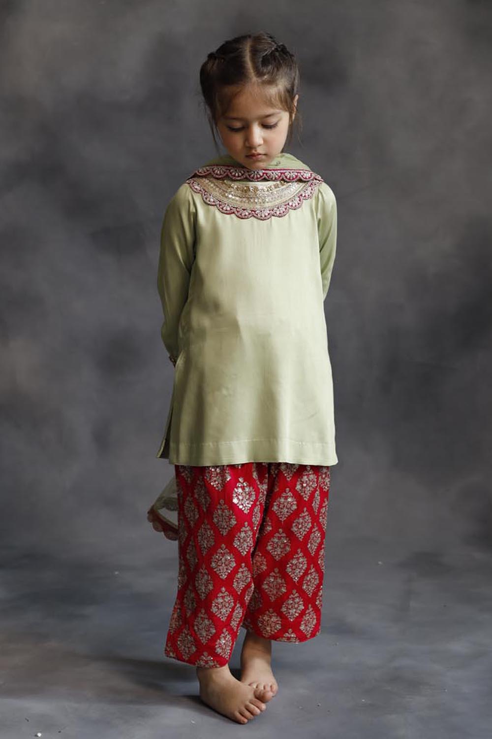 Sage Green Kurta With Rani Pink Farshi Salwar Set