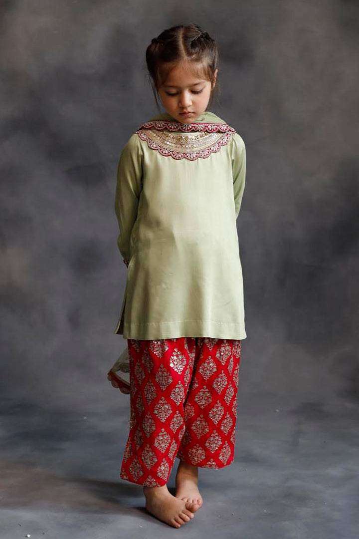 Sage Green Kurta With Rani Pink Farshi Salwar Set
