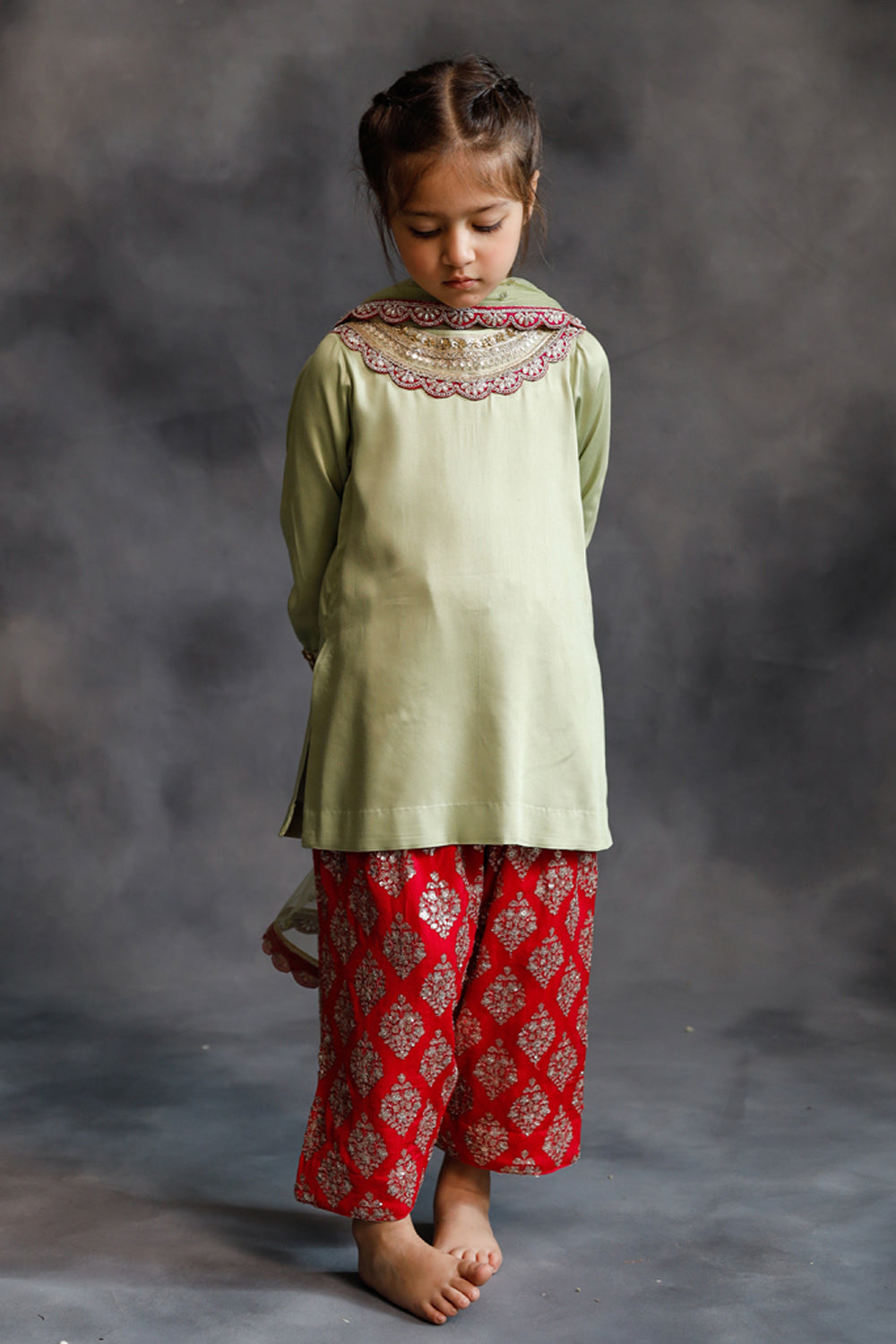 Sage Green Kurta With Rani Pink Farshi Salwar Set