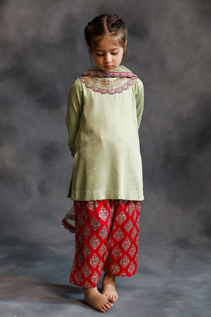 Sage Green Kurta With Rani Pink Farshi Salwar Set