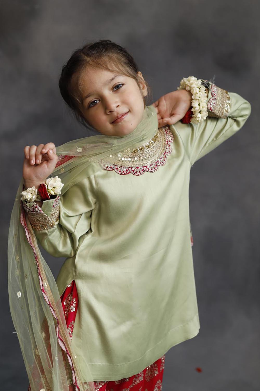Sage Green Kurta With Rani Pink Farshi Salwar Set