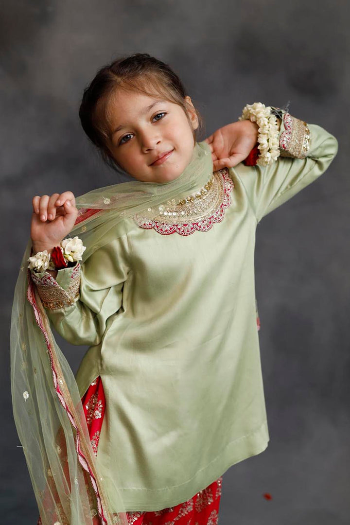 Sage Green Kurta With Rani Pink Farshi Salwar Set