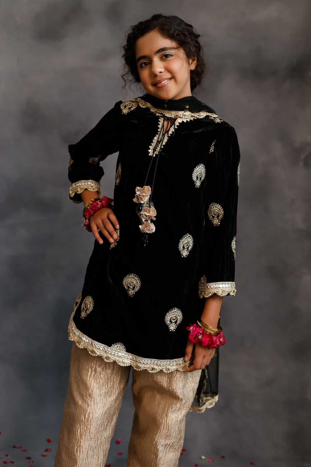 Short Black Velvet Kurta With Salwar Set