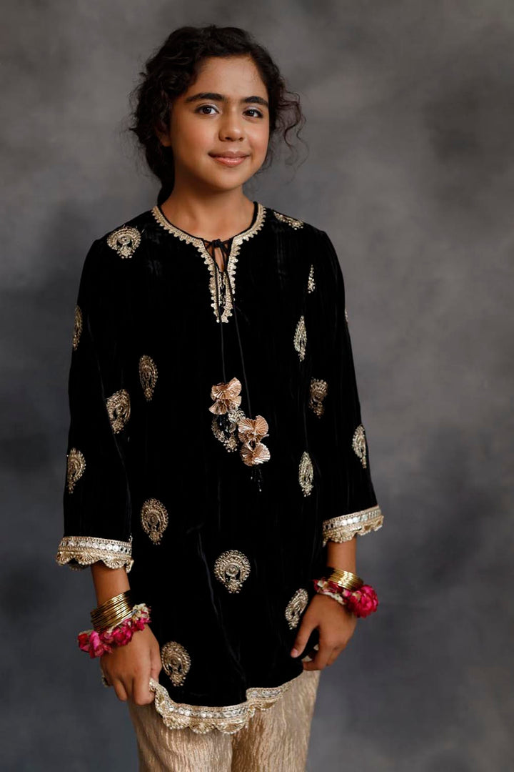 Short Black Velvet Kurta With Salwar Set