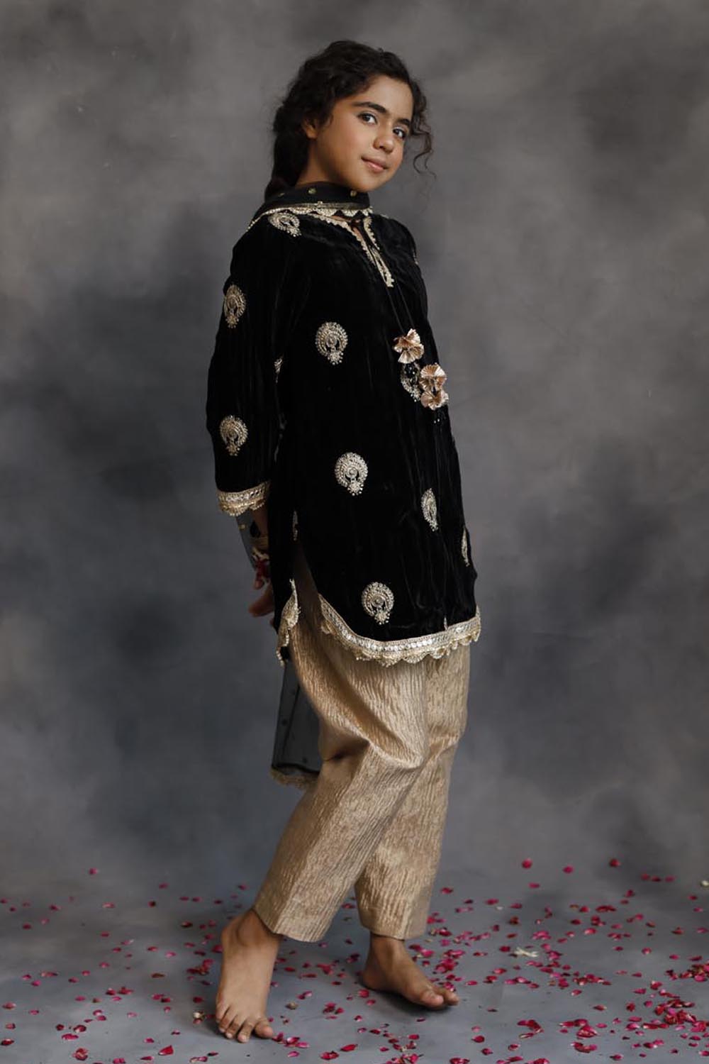 Short Black Velvet Kurta With Salwar Set