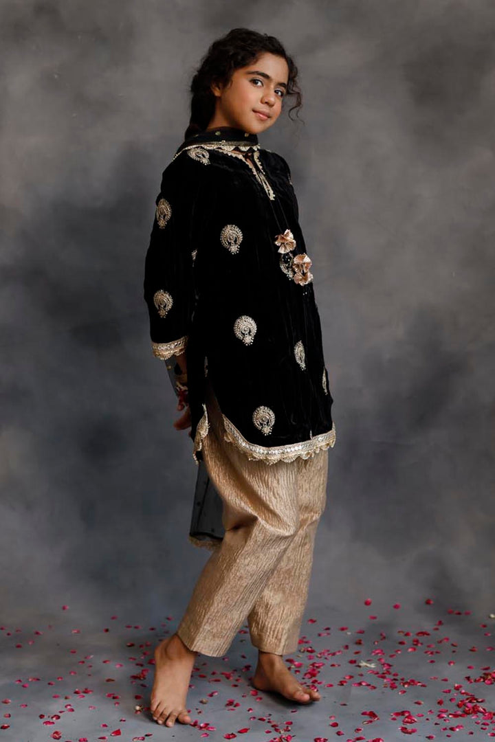 Short Black Velvet Kurta With Salwar Set