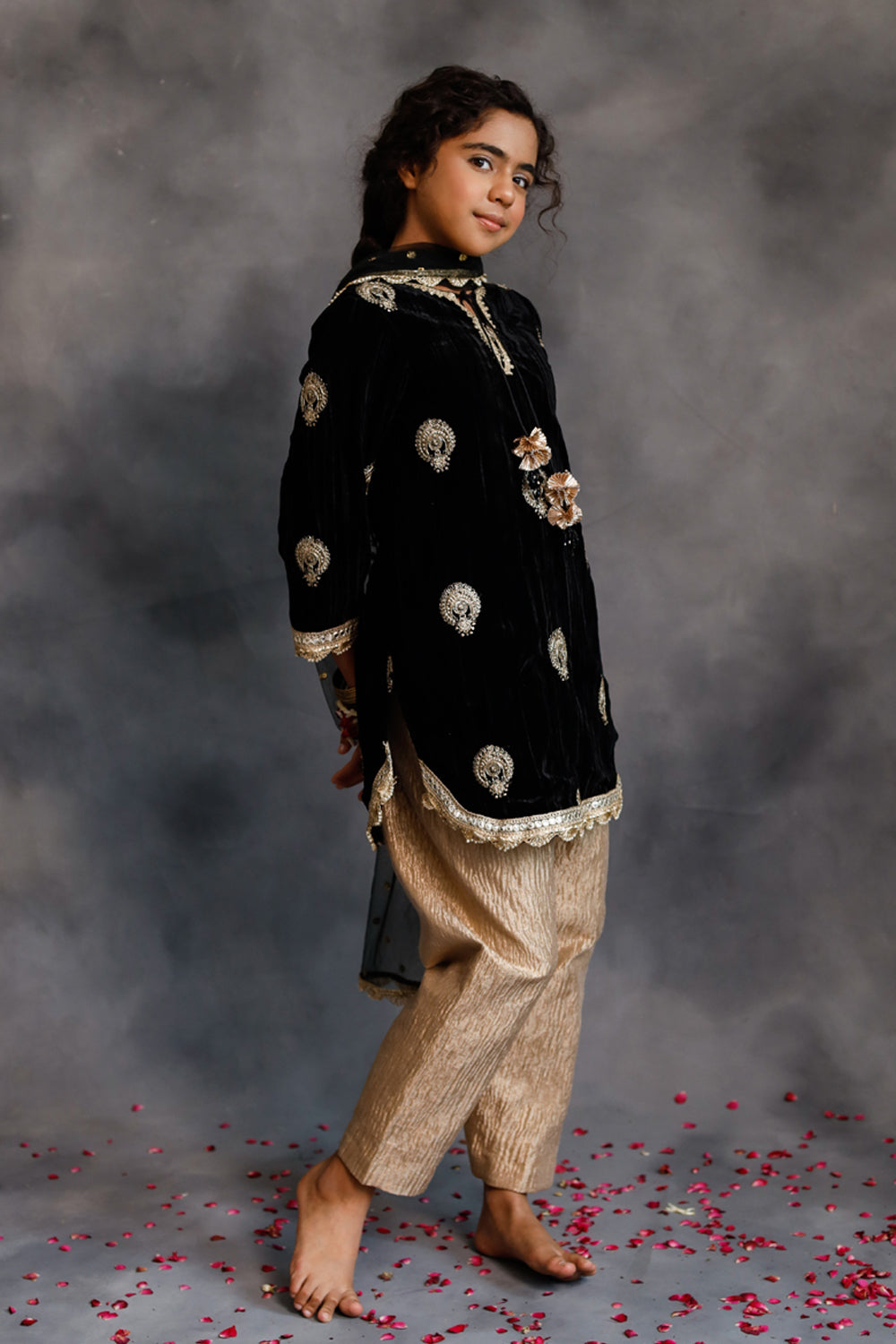 Short Black Velvet Kurta With Salwar Set