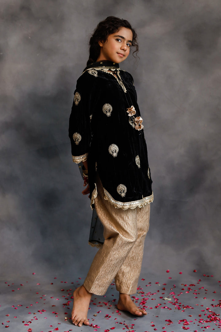 Short Black Velvet Kurta With Salwar Set