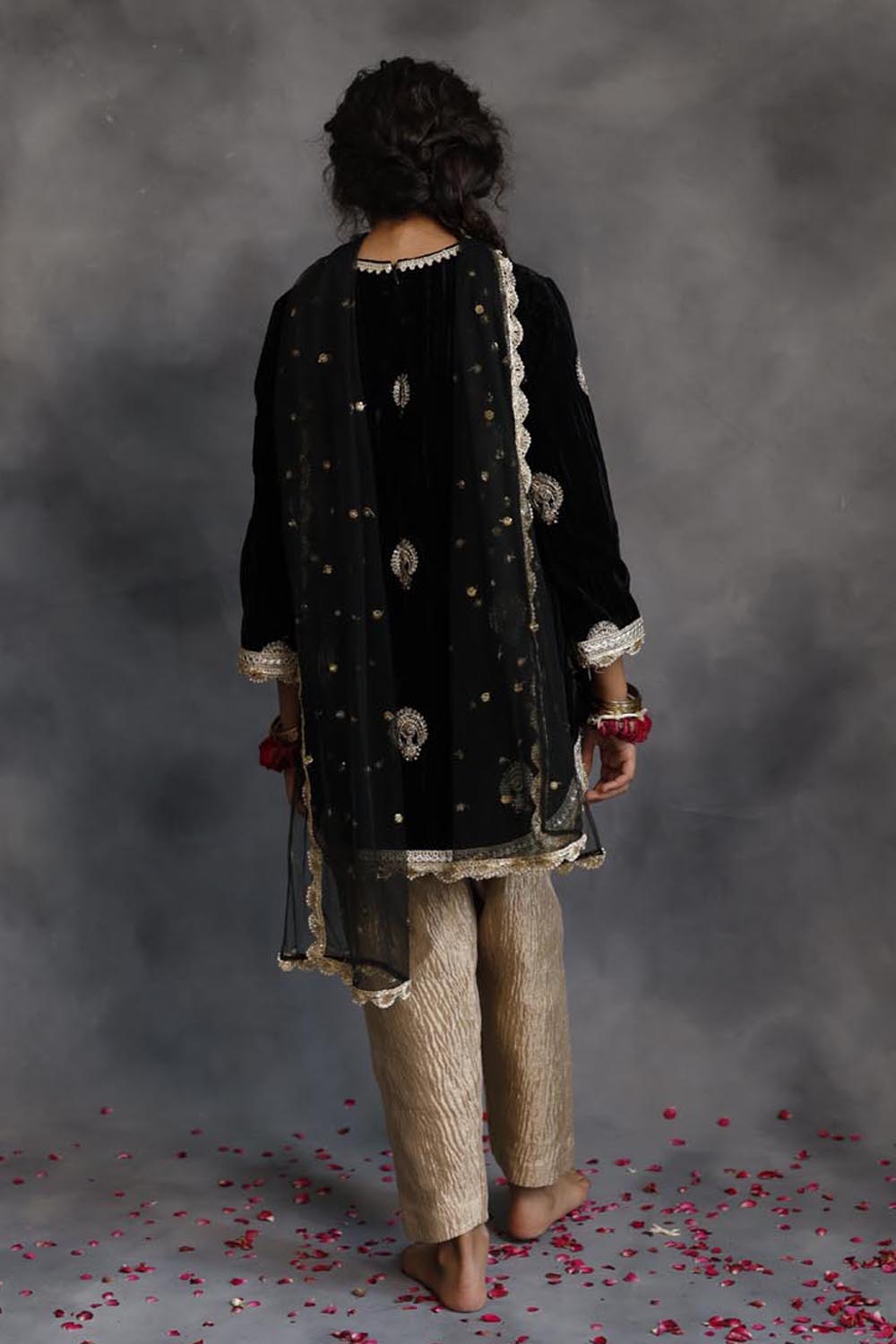 Short Black Velvet Kurta With Salwar Set