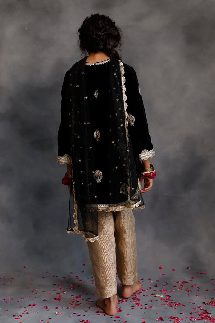 Short Black Velvet Kurta With Salwar Set