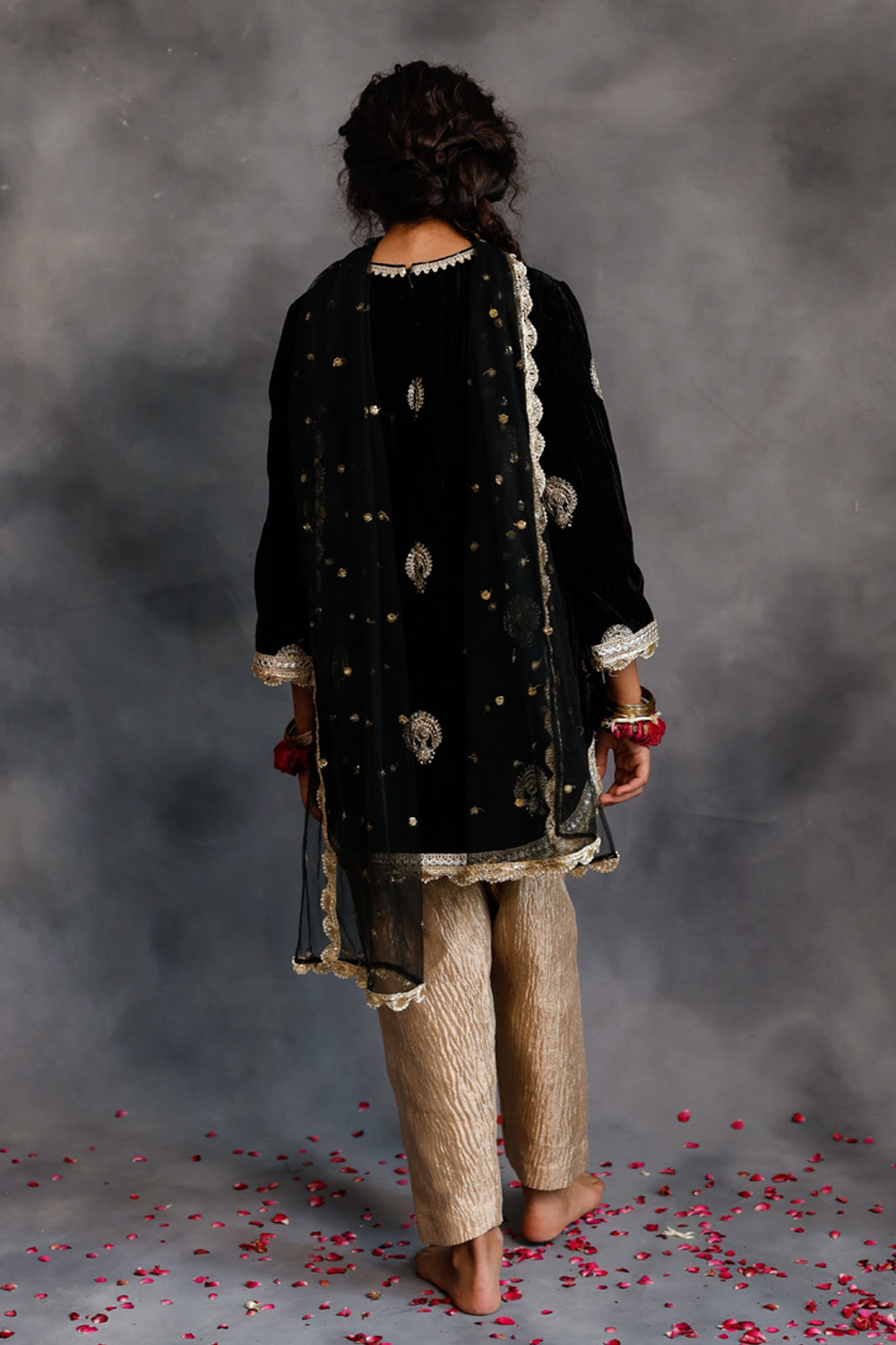 Short Black Velvet Kurta With Salwar Set