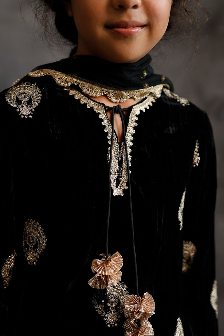 Short Black Velvet Kurta With Salwar Set