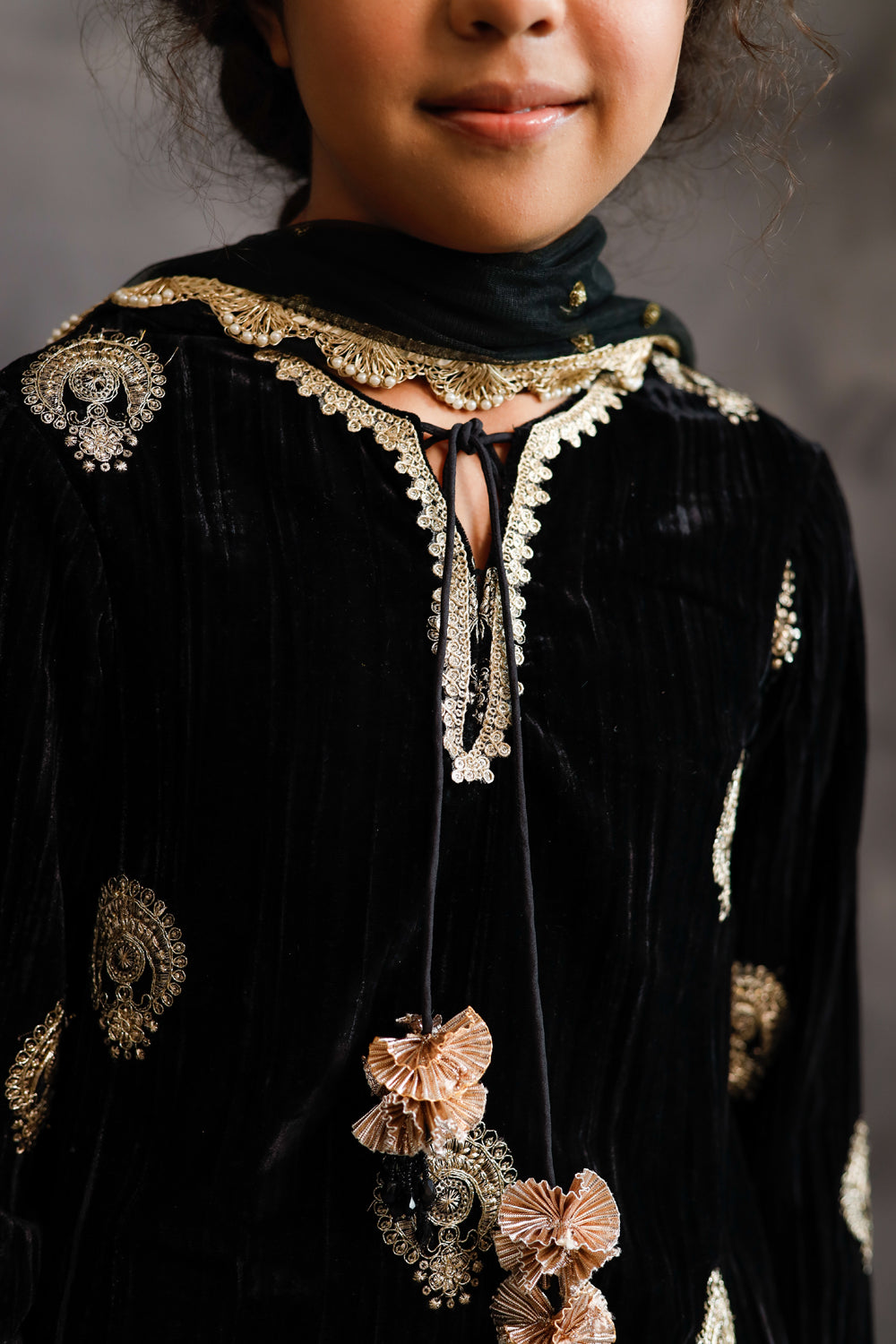 Short Black Velvet Kurta With Salwar Set