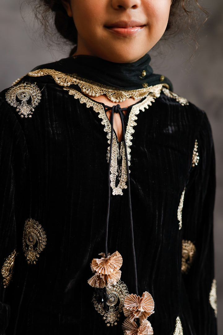 Short Black Velvet Kurta With Salwar Set
