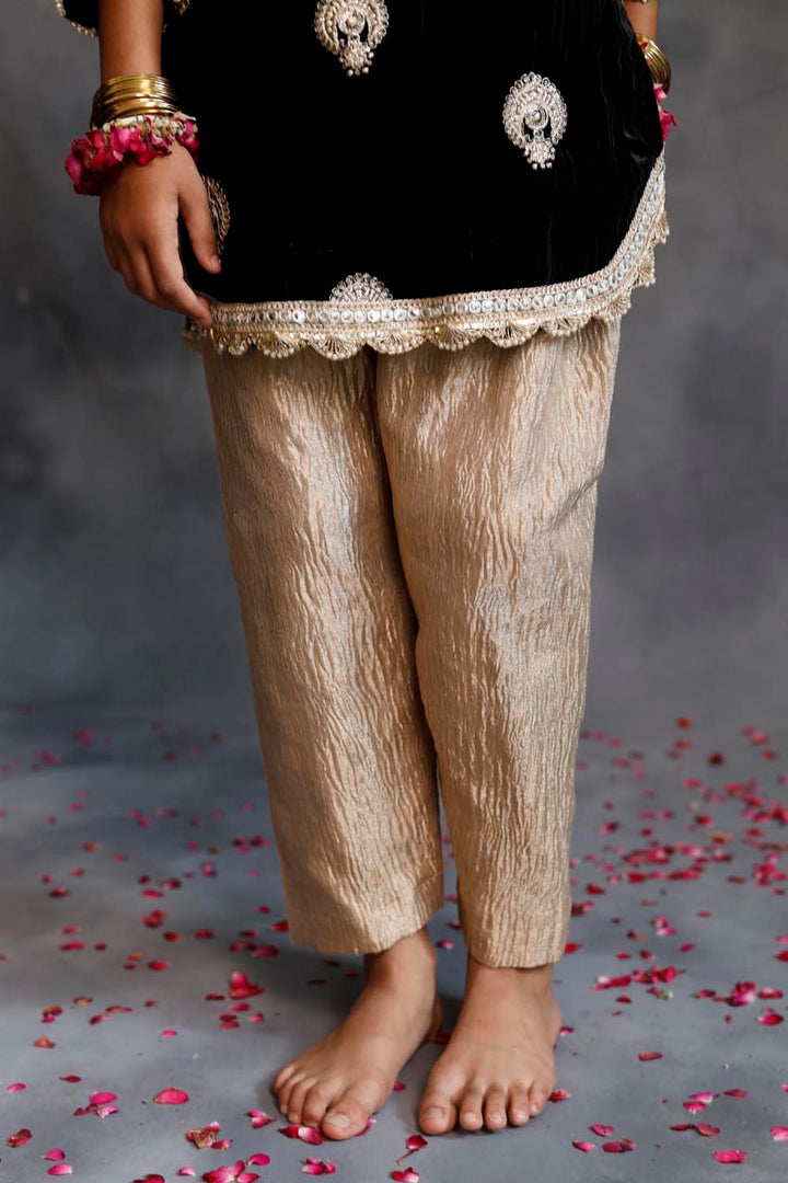 Short Black Velvet Kurta With Salwar Set
