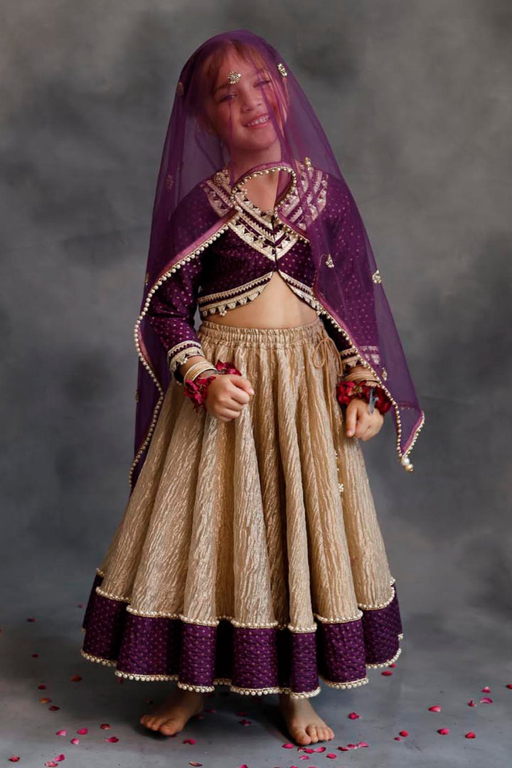 Purple Blouse & Gold Tissue Lehenga Set
