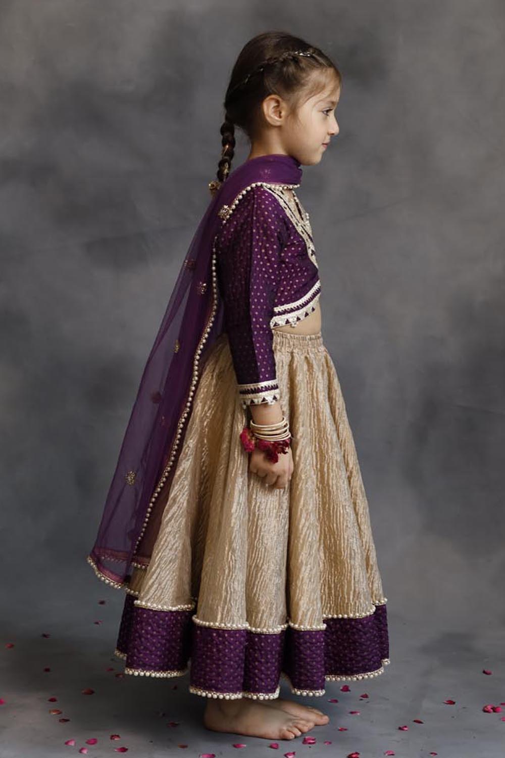 Purple Blouse & Gold Tissue Lehenga Set