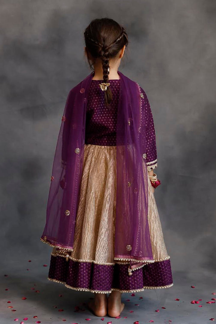 Purple Blouse & Gold Tissue Lehenga Set