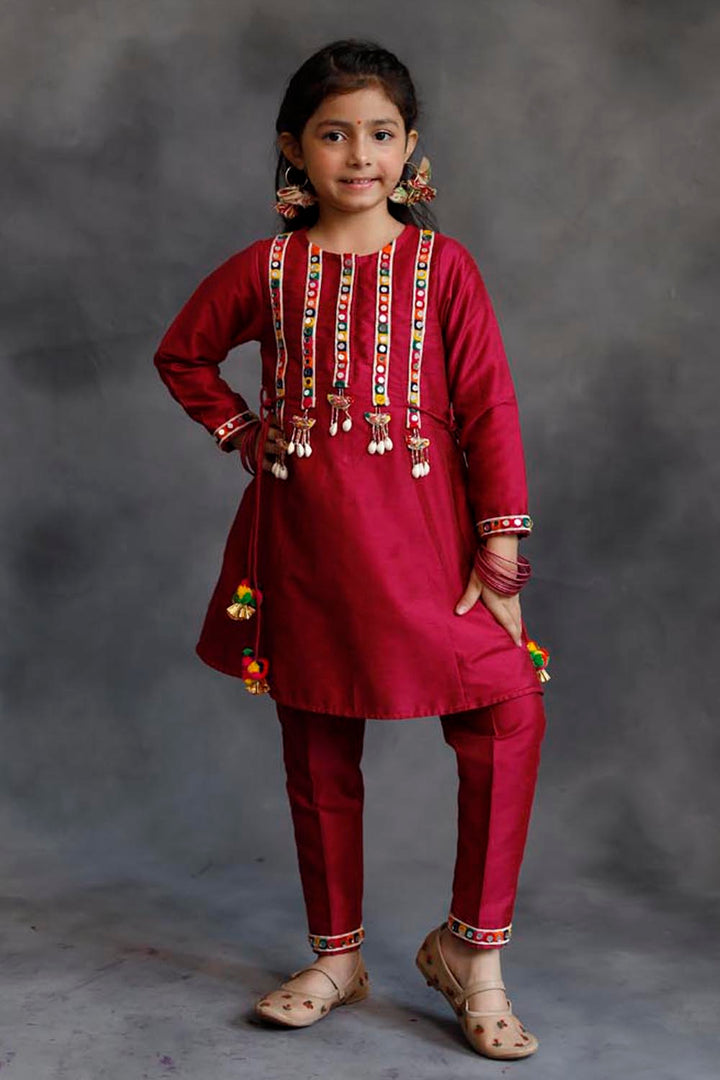 Pink Mirror Borders Kurta With Pants Set