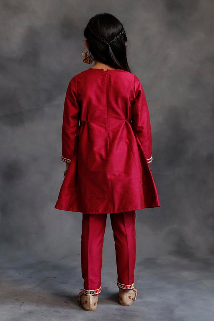 Pink Mirror Borders Kurta With Pants Set