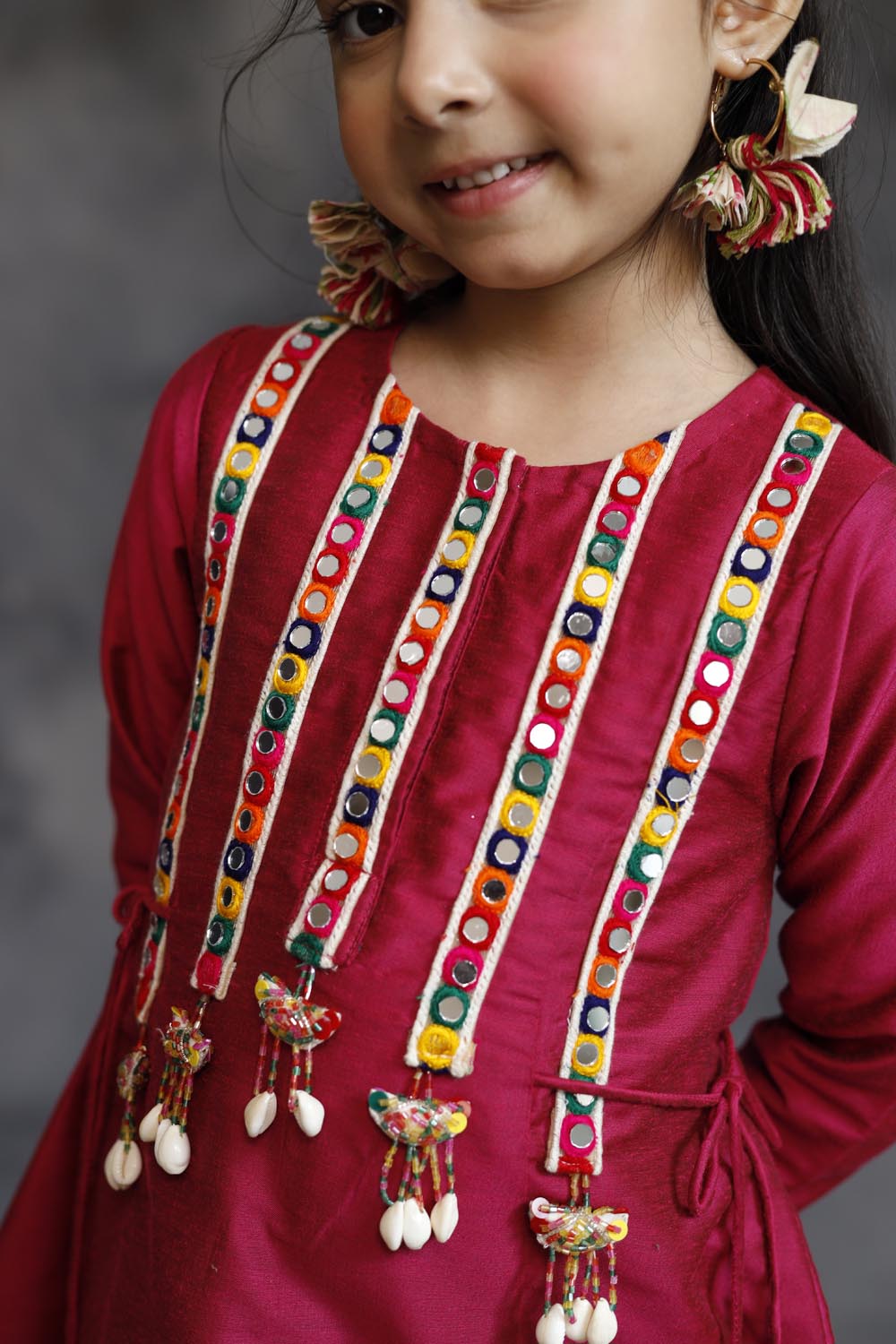Pink Mirror Borders Kurta With Pants Set
