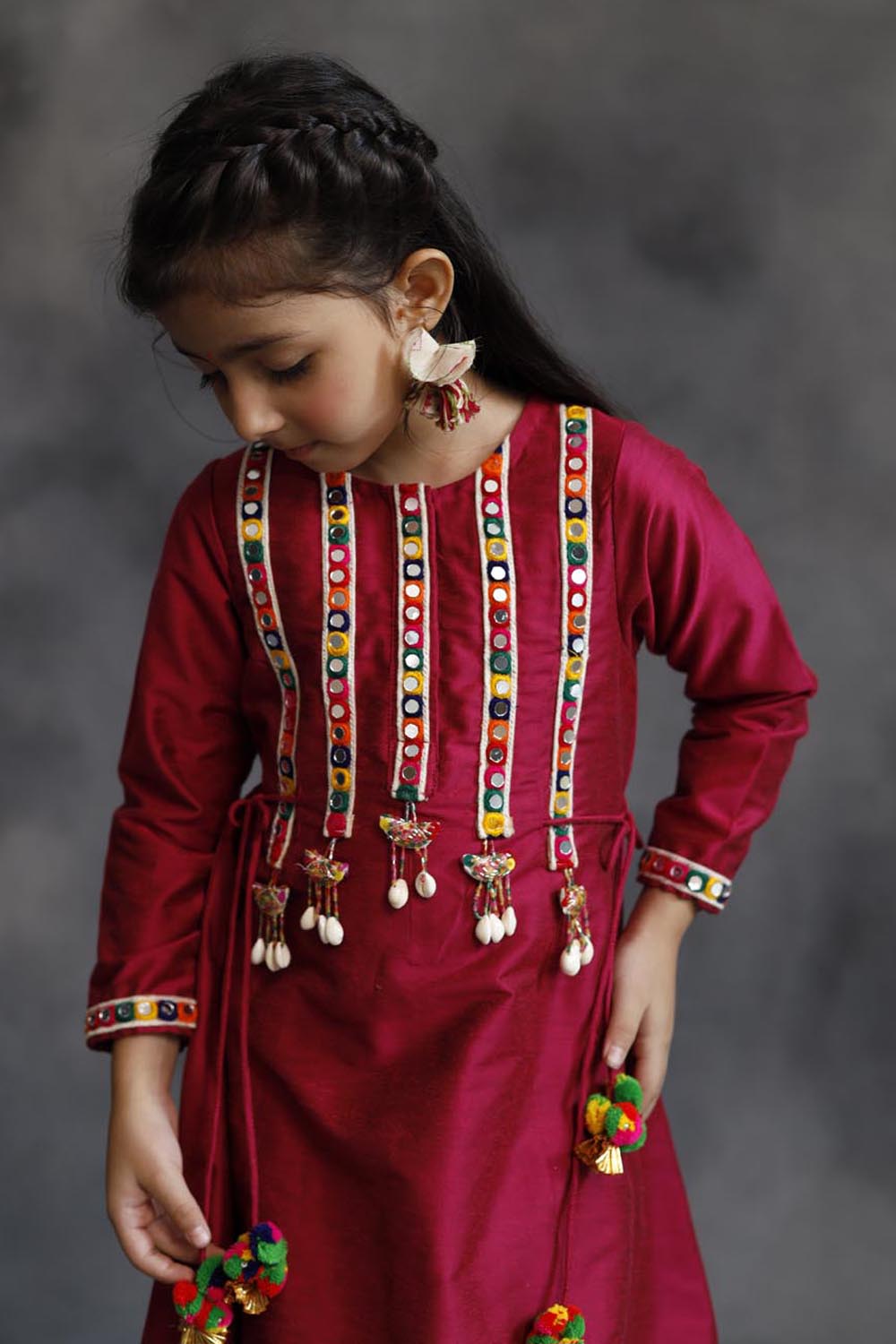 Pink Mirror Borders Kurta With Pants Set