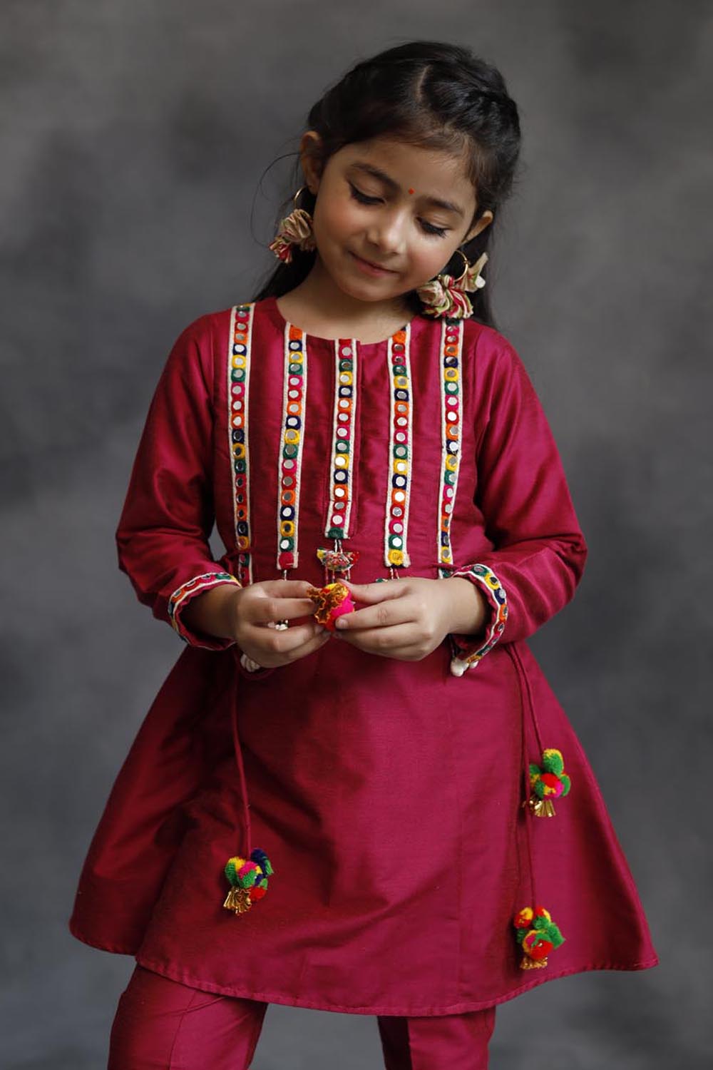 Pink Mirror Borders Kurta With Pants Set