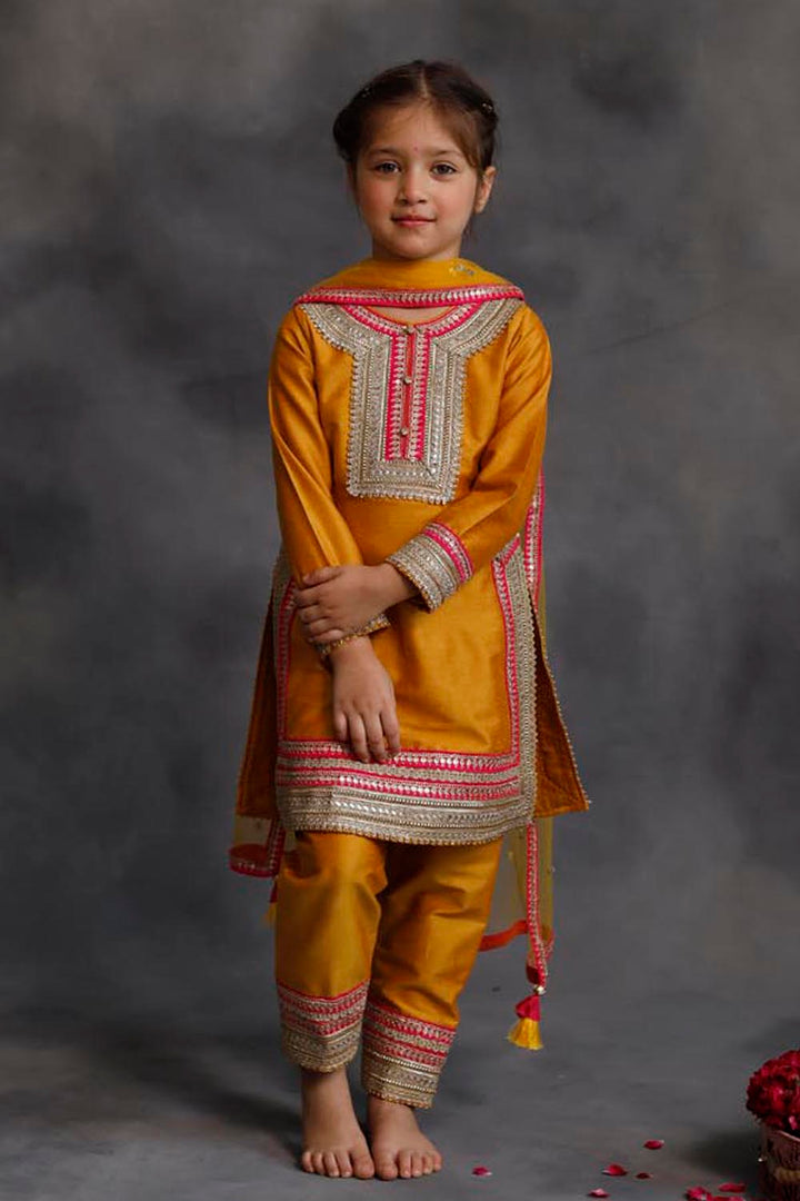 Haldi Yellow Kurta With Gold & Pink Borders Set