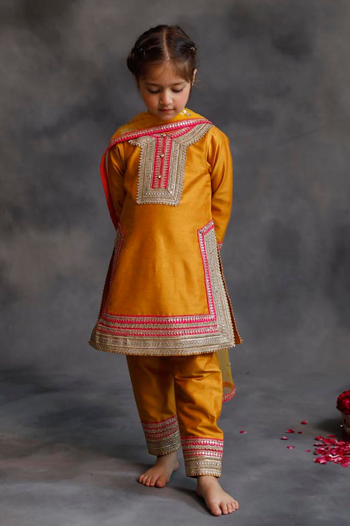 Haldi Yellow Kurta With Gold & Pink Borders Set