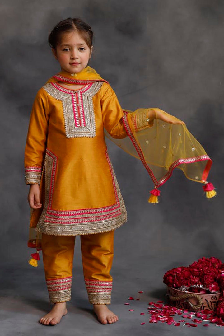 Haldi Yellow Kurta With Gold & Pink Borders Set