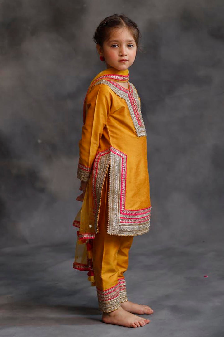Haldi Yellow Kurta With Gold & Pink Borders Set