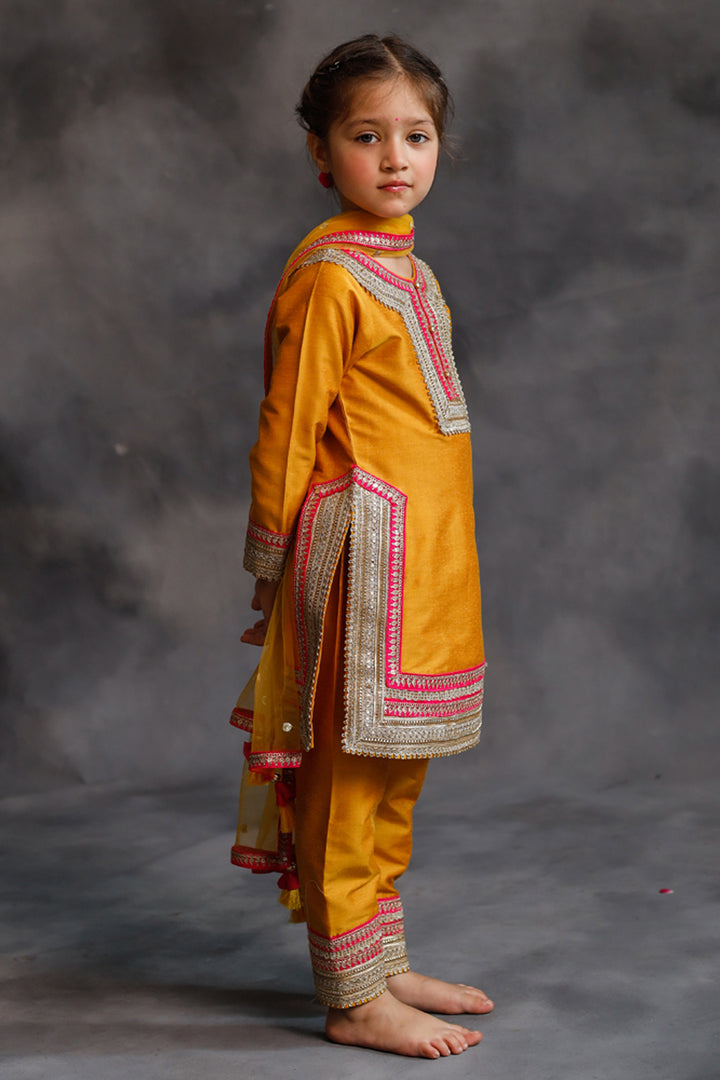 Haldi Yellow Kurta With Gold & Pink Borders Set