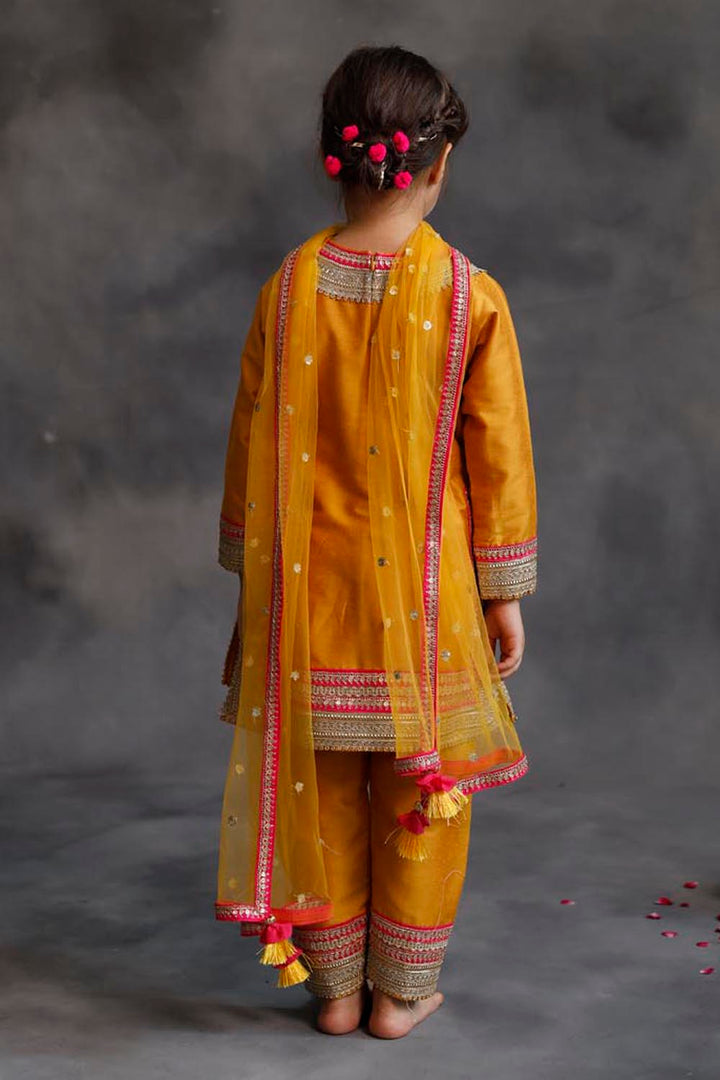 Haldi Yellow Kurta With Gold & Pink Borders Set
