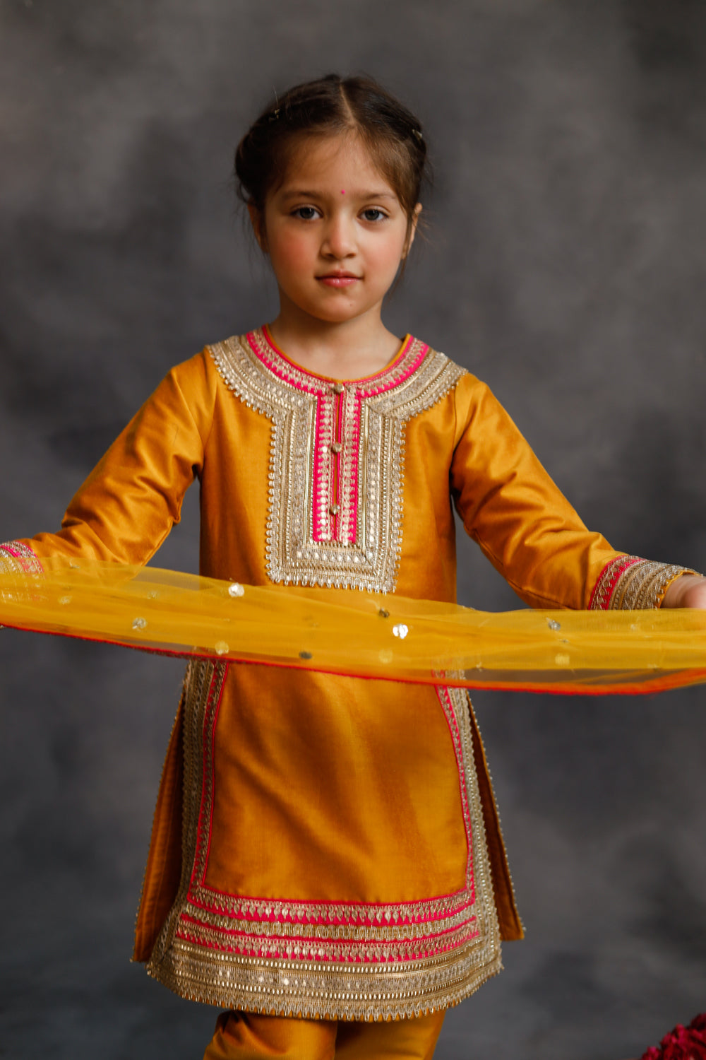 Haldi Yellow Kurta With Gold & Pink Borders Set