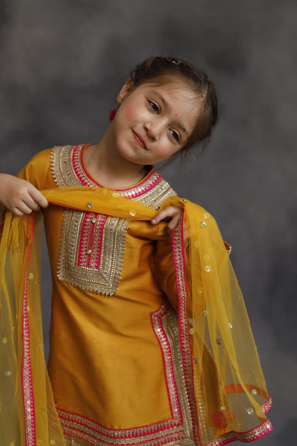 Haldi Yellow Kurta With Gold & Pink Borders Set