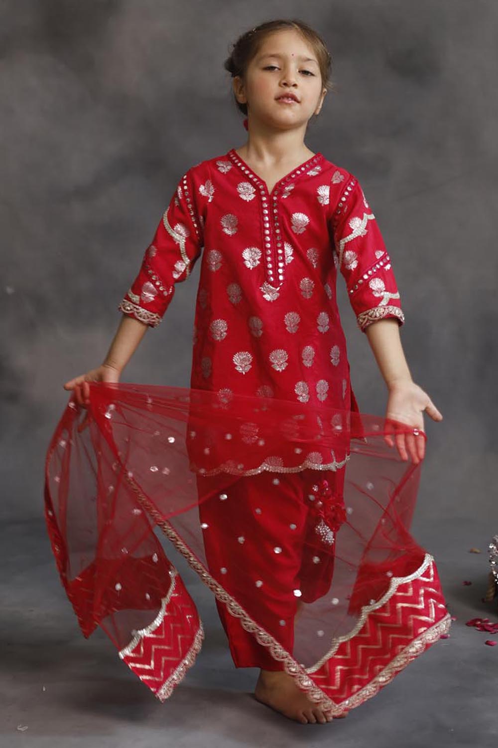 Rani Pink and Silver Kurta 3-Piece Set